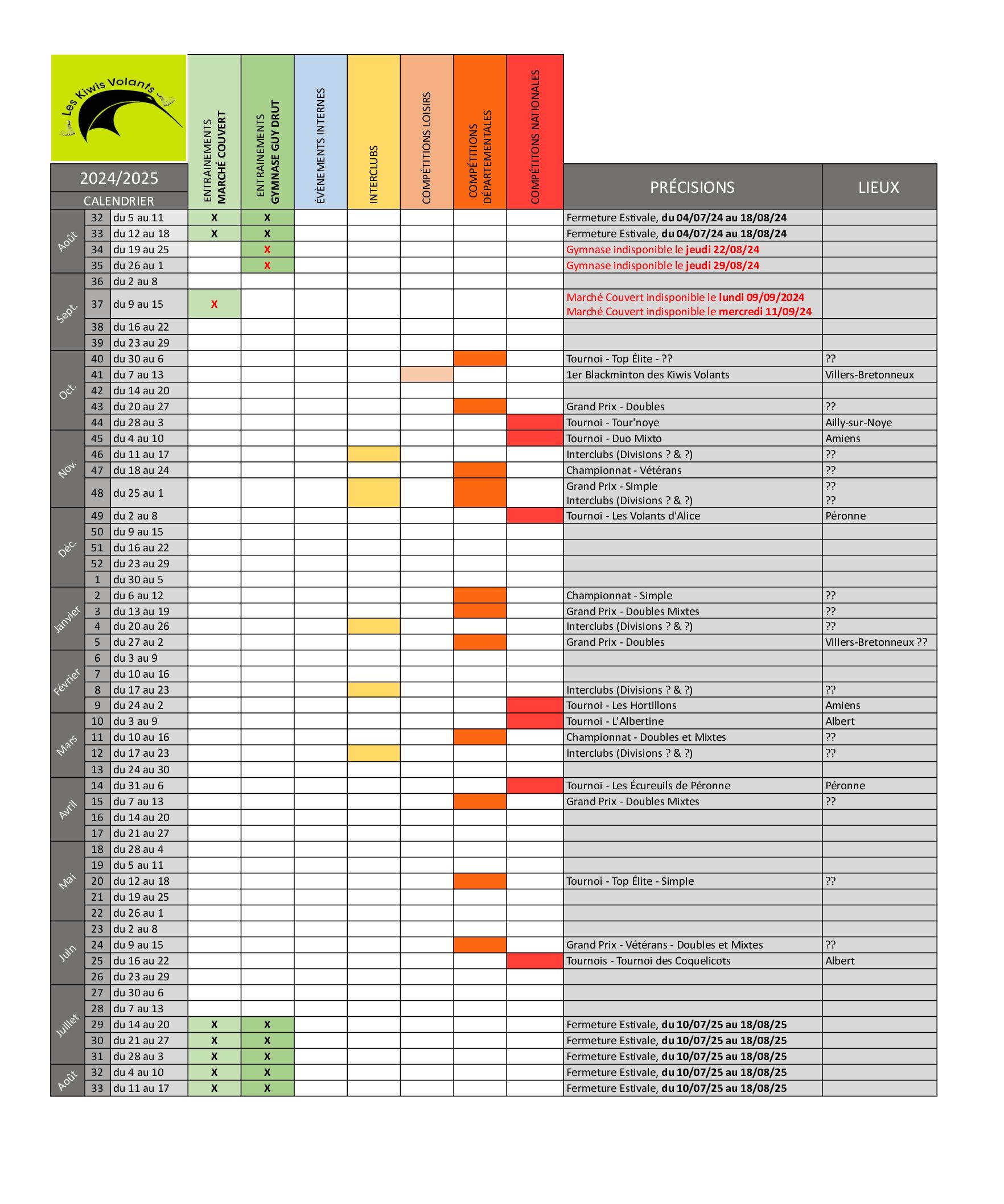 Calendrier Annuel