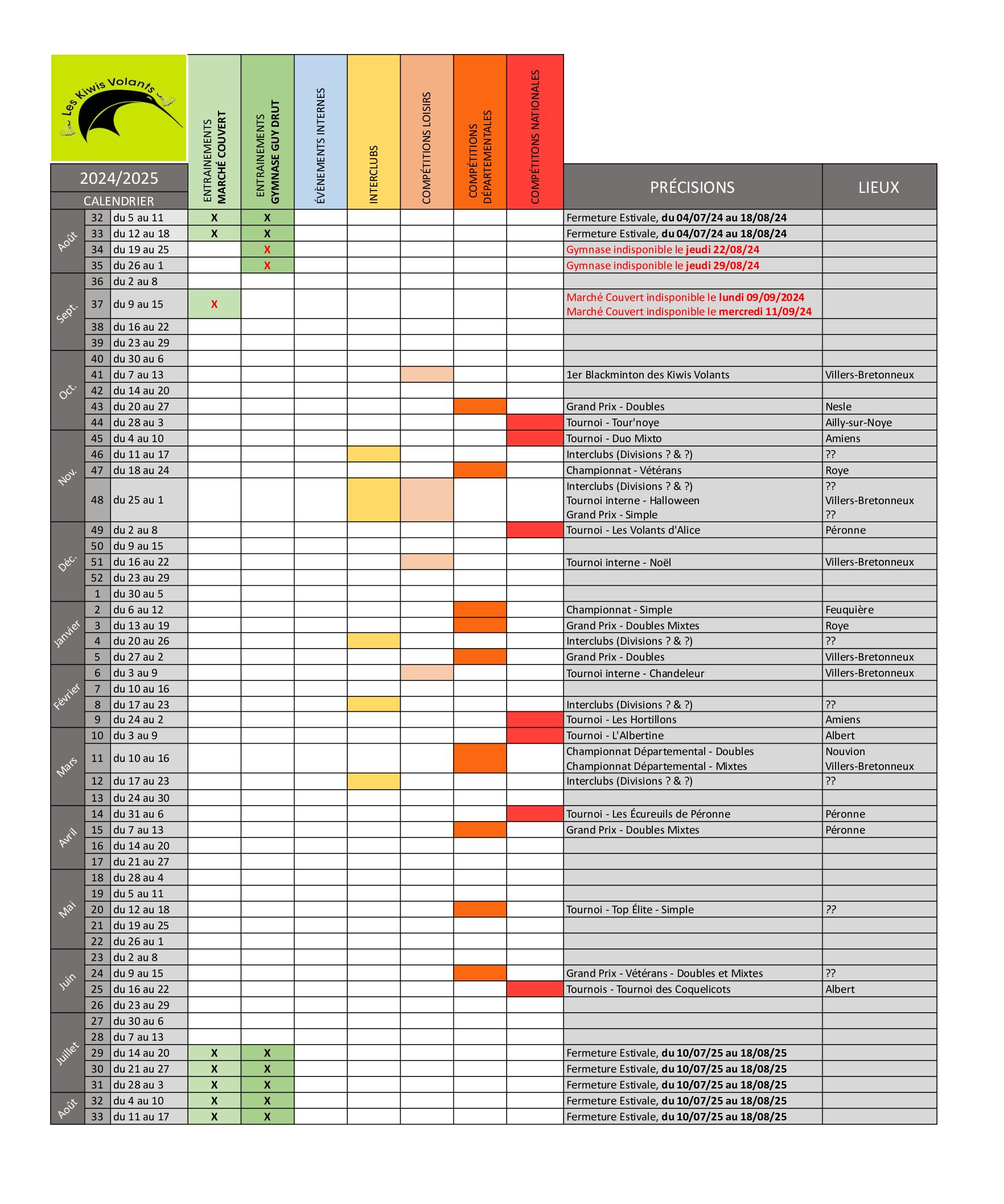 Calendrier Annuel