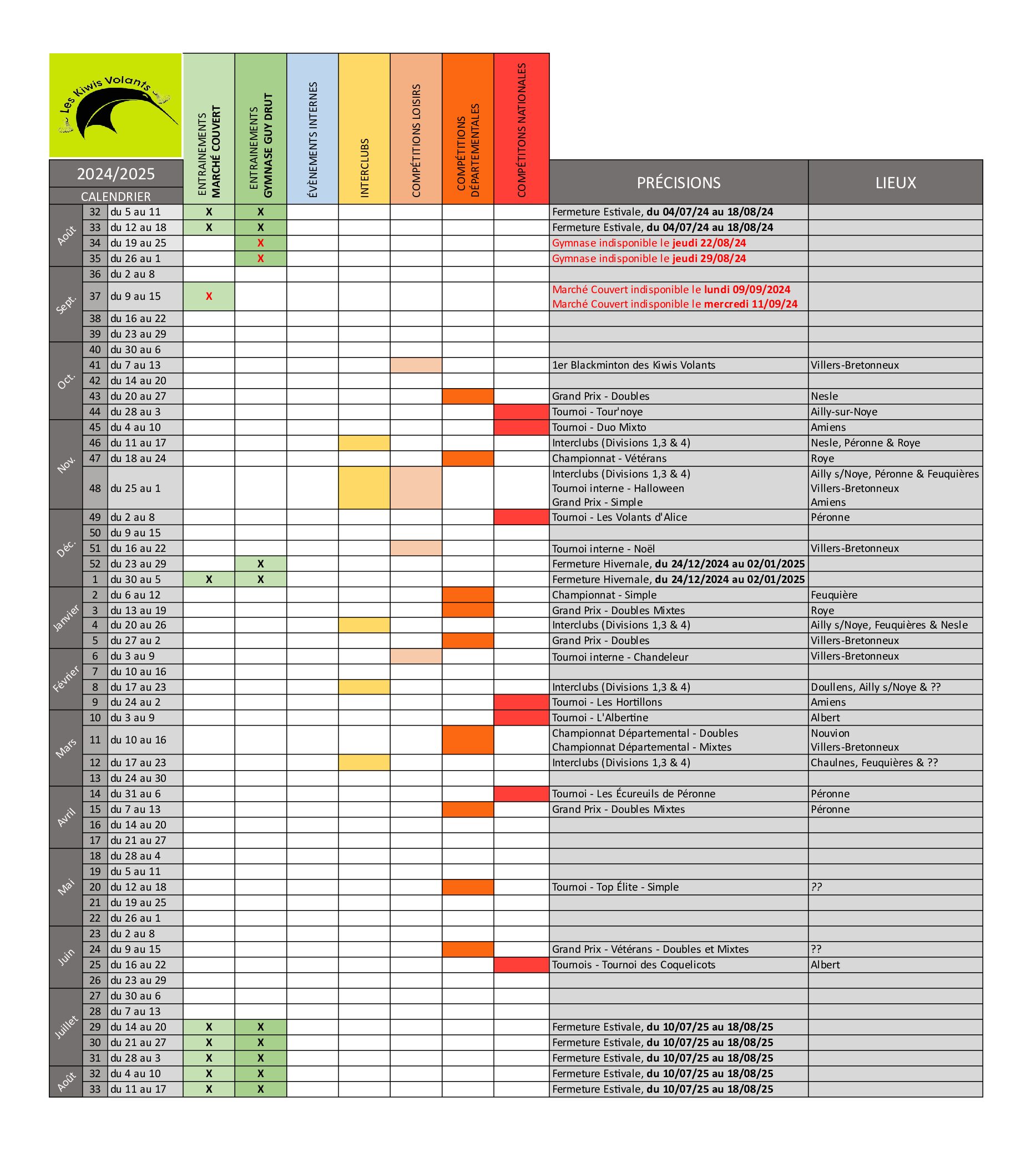 Calendrier Annuel